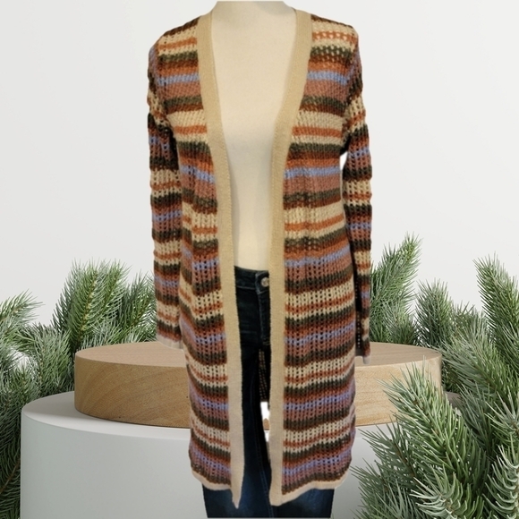 RUE 21 Long Striped Knit Cardigan Size S - Picture 2 of 7
